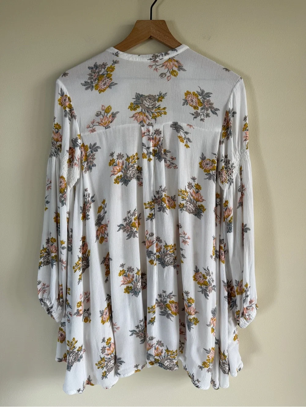 Free People Floral Swing Tunic Dress XS Boho Peasant Mini High Low Keyhole